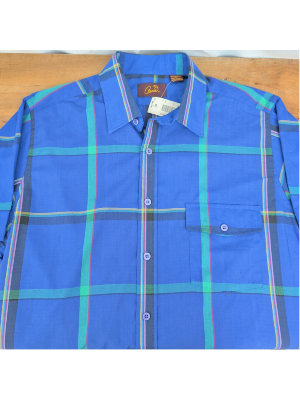 Deadstock 90s Arnie; Arnold Palmer Blue Plaid Collared Short Sleeve Shirt Large